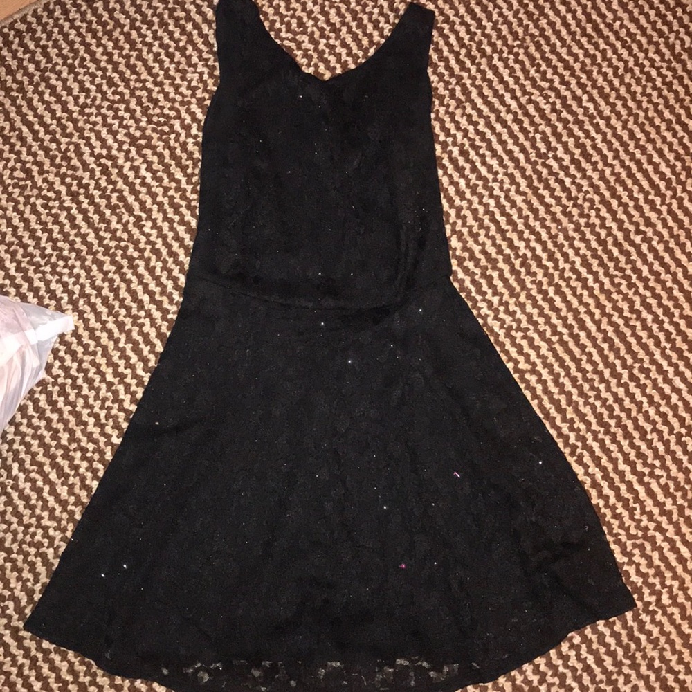 Black dress with floral print and sparkles